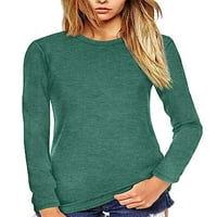 SANVIGLOR Žene majice majice majice za majicu dugih rukava majica za vrat casual vrhovi rad pulover pauna zelena