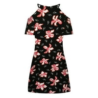 Fesfesfes Womens haljina cvjetni print v vrat proljetna haljina labavo ležerno odmor s kratkim rukavima cvjetni