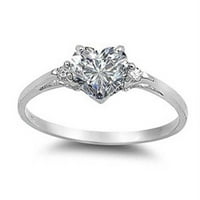 Zaručnički prsten od imitacije dijamanta u obliku srca od srebra i zaručnički prsten od 10 komada