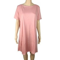 Ženske haljine mini A kroja haljina s printom ležerna ljetna haljina kratkih rukava s okruglim vratom ružičasta