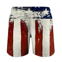Muške kratke hlače s printom Dana neovisnosti, široke kratke hlače za plažu s ravnim nogavicama u bež boji,