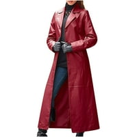 ženski trenč kaputi i jakne-modni seksi jesensko-zimski jednobojni dugi kožni kaput-vjetrovka od umjetne kože,