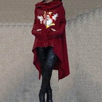 Božićni ružni džemper kapuljača za žene plus veličina ležerna dugih rukava labavi tiskani srednji i dugi vrhovi