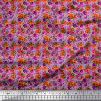 Ljubičasta Poliesterska krep Tkanina s cvjetnim printom božur i anemona širine dvorišta