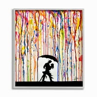 Stupell Industries Topljane boje Rainbow Kiša kapi kišobran plesa silueta grafička umjetnost siva uokvirena umjetnička