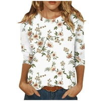 Huachen Womens Summer Novi Okrugli modni modni print rukavi cvjetni print majica Slim Top Casual Tops