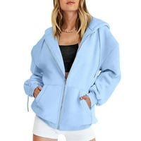 Dyfzdhu zip up hoodie za žene padaju predimenzioniranu duksericu s džepom casual struga solidna boja jakna dugih