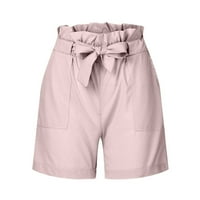Hfyihgf kratke hlače za papir za žene Ljetni casual Bowknot pojas elastične elastične plaže široke noge s velikim