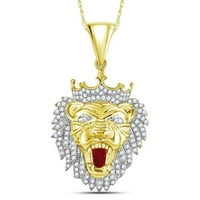 Dijamantna ponuda 10K žuto zlato Muški okrugli privjesak s dijamantnom krunom Kralja lavova u meniju