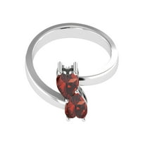 Ženski zaručnički prsten od crvenog granata u obliku dvostrukog srca od srebra