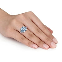 Ženski prsten s Nebeskoplavim topazom od 14k osmerokutnog reza i londonskim plavim topazom od 14k bijelog zlata