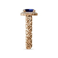 Vjenčani prsten od plavog safira i dijamanta u obliku kaskadnog srca i aureole 1. 14k ružičasto zlato.Veličina