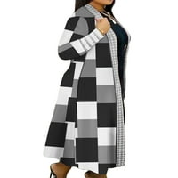 LUMONO Ženska jakna otvorena prednja dugačka boja u boji kardigans casual kaputovi Sloove nadmašuju crni blok