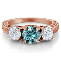 Gem Stone King 18K ružičasti zlato srebrni prsten plavi i bijeli moissanit