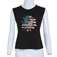 Poslovni casual topovi za žene, 4. srpnja, majice bez rukava s vratom posade s američkom zastavom, majice bez