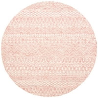 Geometrijska Aztečka vunena prostirka s mikro petljom, ružičasta slonovača, okrugla 5'5'