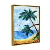 Tropske plaže Palme Ptice lete obalno slikanje metalik zlato uokvirene umjetničkim printom zid umjetnost