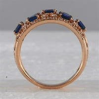14k prsten od ružičastog zlata s 1-inčnim ovalnim plavim safirom i dijamantom
