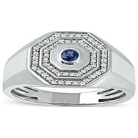 Imperial dragulj Sterling Silver okrugli rez stvorio je plavi safir i stvorio bijeli safir halo muški muški prsten