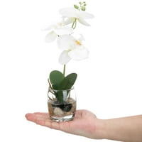 Mini sintetička svilena umjetna bijela falaenopsis orhideja u staklenoj vazi