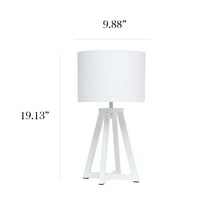 Jednostavna dizajnerska trokutasta stolna svjetiljka od bijelog drveta sa sjenilom od bijele tkanine